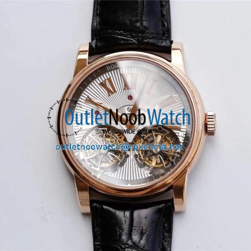 Replica Roger Dubuis Hommage Double Flying Tourbillon RDDBHO0562 JB Rose Gold Silver Dial Swiss RD100