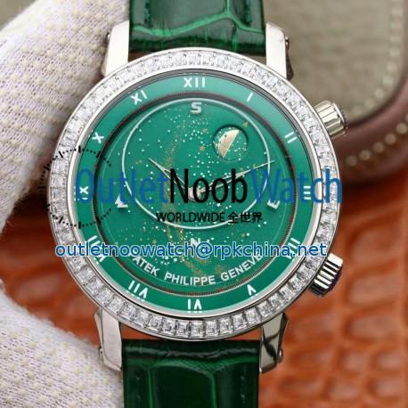 Replica Patek Philippe Grand Complications Sky Moon Celestial 5102G Noob Stainless Steel & Diamond Green Dial Swiss 240 LU CL C