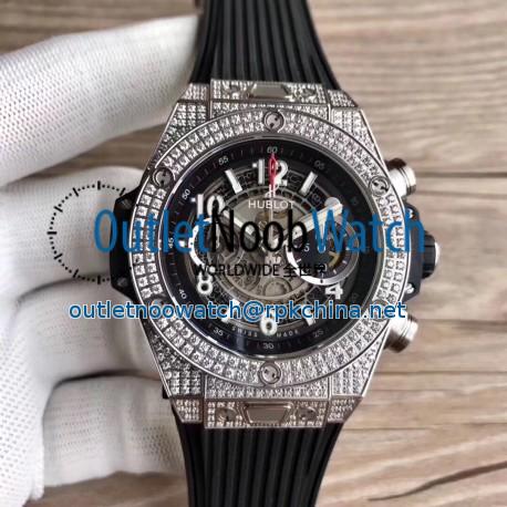 Replica Hublot Big Bang Unico Titanium Pave 411.NX.1170.RX.1704 Titanium & Diamonds Skeleton Dial Swiss HUB1242