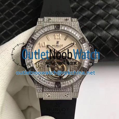 Replica Hublot Big Bang Tourbillon Noob Stainless Steel & Diamonds Beige & Diamond Dial Swiss Tourbillon