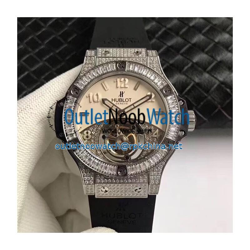 Replica Hublot Big Bang Tourbillon Noob Stainless Steel & Diamonds Beige & Diamond Dial Swiss Tourbillon