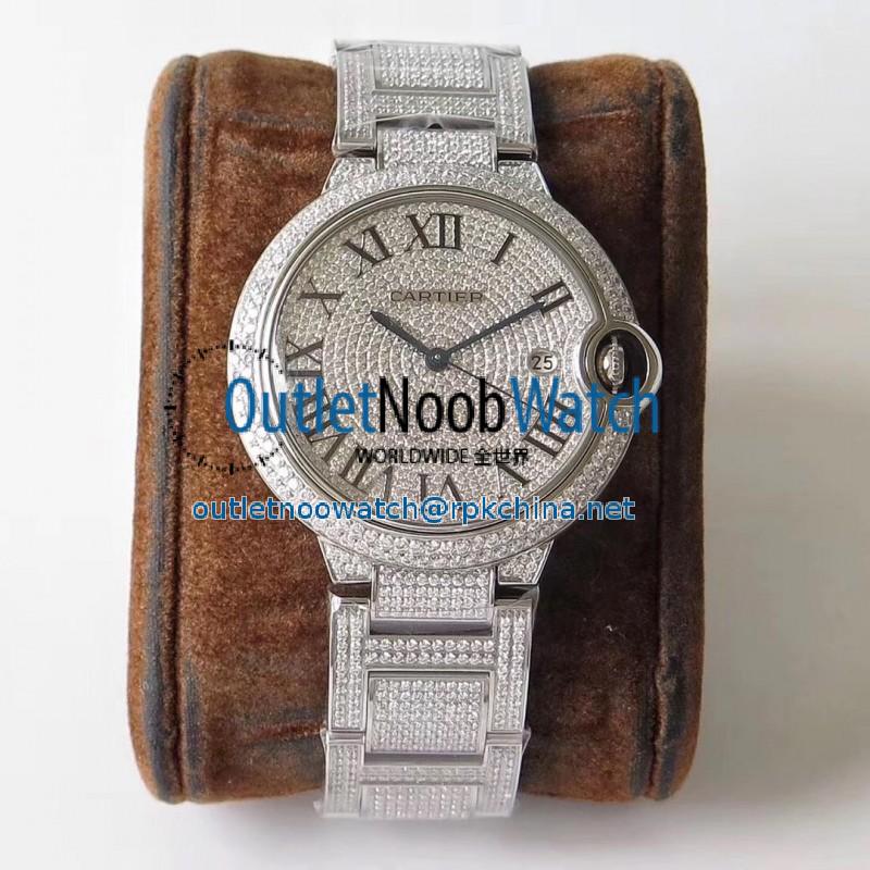 Replica Ballon Bleu De Cartier 42MM Full Paved Diamonds TW Stainless Steel & Diamond Diamond Dial M9015