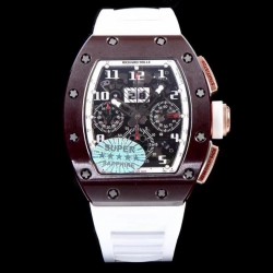 Replica Richard Mille RM011-FM Felipe Massa Flyback Dubai Chronograph KV Brown Ceramic White Skeleton Dial Swiss 7750