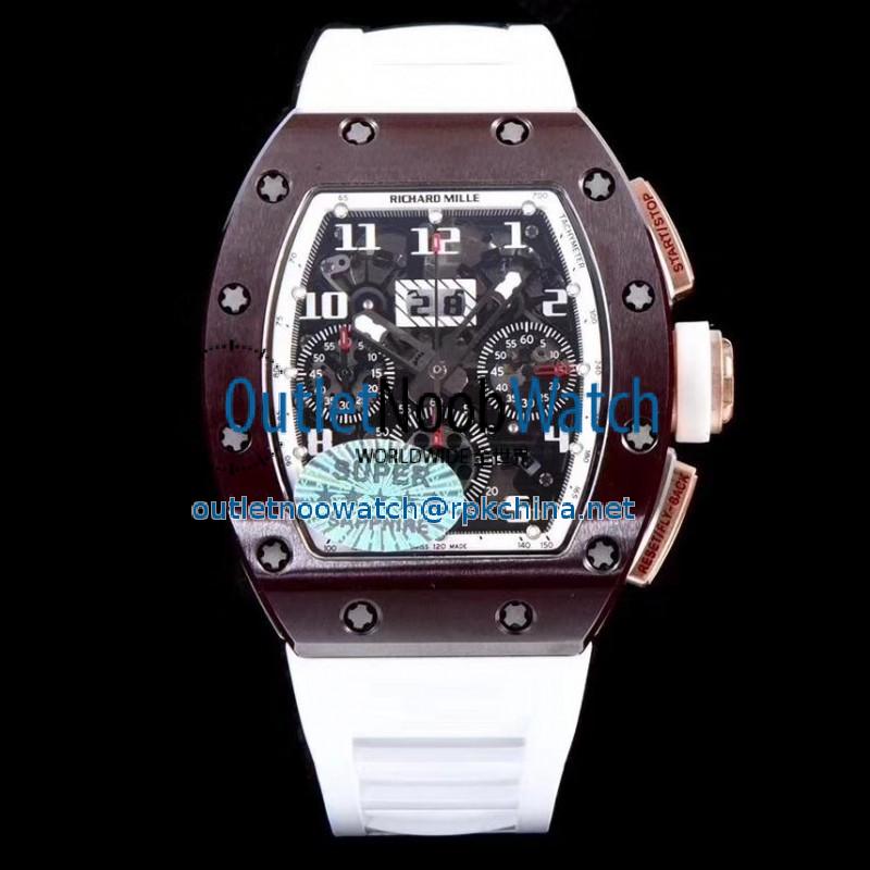 Replica Richard Mille RM011-FM Felipe Massa Flyback Dubai Chronograph KV Brown Ceramic White Skeleton Dial Swiss 7750