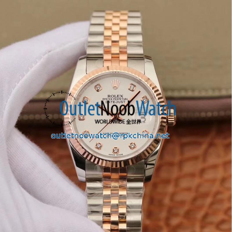 Replica Rolex Datejust 36MM 116231 GM Stainless Steel 904L & Rose Gold White Dial Swiss 2824-2