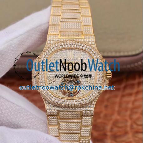 Replica Patek Philippe Nautilus Jumbo 5711 R8 Yellow Gold & Diamonds Diamond Dial Swiss Tourbillon