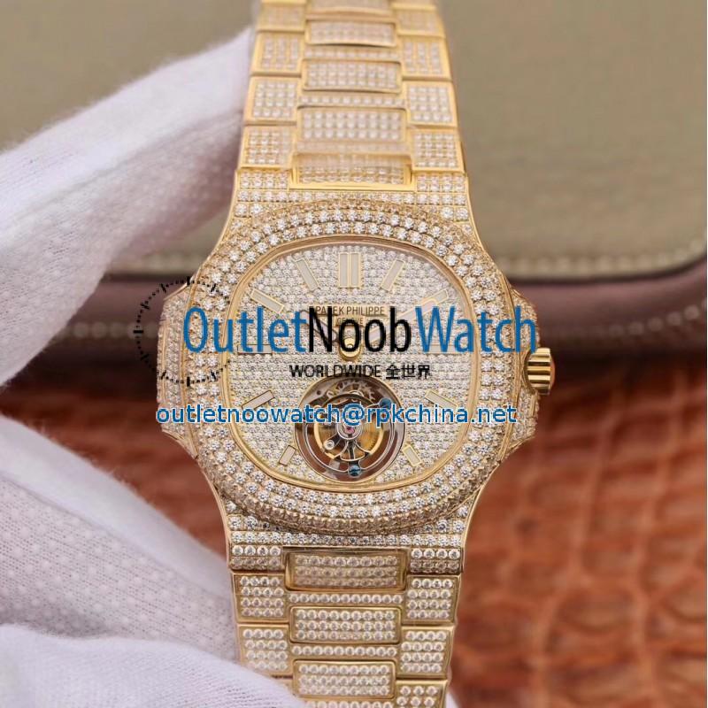 Replica Patek Philippe Nautilus Jumbo 5711 R8 Yellow Gold & Diamonds Diamond Dial Swiss Tourbillon