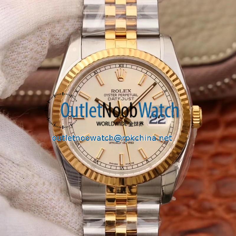 Replica Rolex Datejust 36MM 116233 AR V2 Stainless Steel & Yellow Gold Silver Dial Swiss 3135