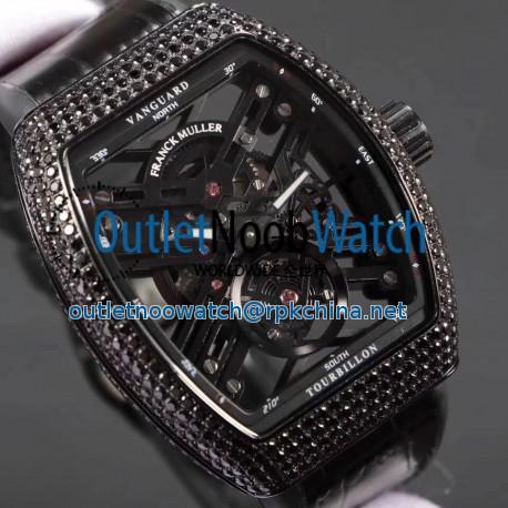 Replica Franck Muller Vanguard Skeleton V 45 T SQT Noob Ceramic & Diamonds Skeleton Dial M9015