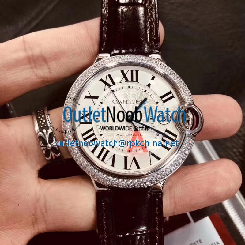 Replica Ballon Bleu De Cartier 42MM V6 Stainless Steel & Diamonds Silver Dial Seiko NH05A