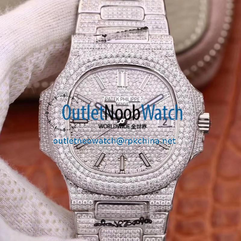 Replica Patek Philippe Nautilus Jumbo 5719/10G-010 DM Stainless Steel & Diamonds Diamond Dial Swiss 324SC