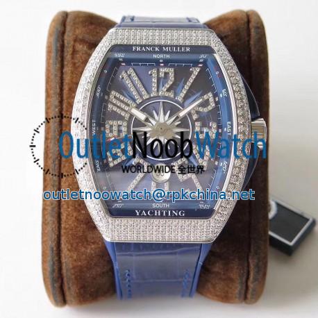 Replica Franck Muller Vanguard Yachting V45 SC DT AC BL OX Stainless Steel & Diamond Blue Dial Swiss 2824-2