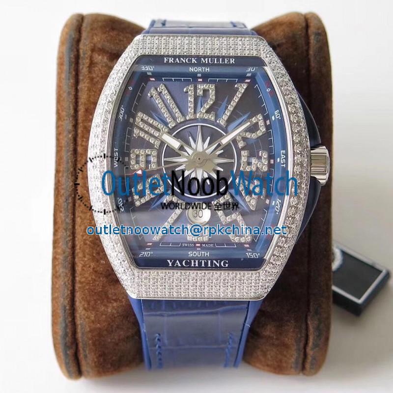 Replica Franck Muller Vanguard Yachting V45 SC DT AC BL OX Stainless Steel & Diamond Blue Dial Swiss 2824-2