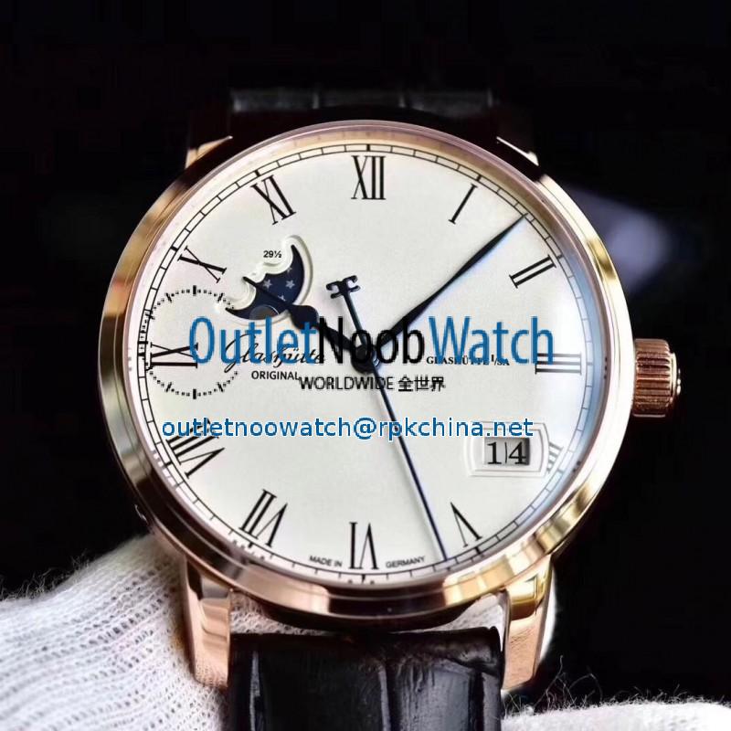 Replica Glashutte Senator Panorama Date Moon Phase 100-04-32-15-04 GF Rose Gold White Dial Swiss 100-04