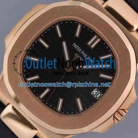 Replica Patek Philippe Nautilus Jumbo 5711 Rose Gold Black Dial Swiss 2824