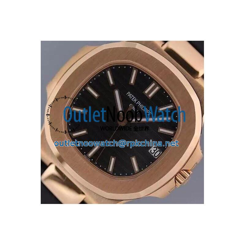 Replica Patek Philippe Nautilus Jumbo 5711 Rose Gold Black Dial Swiss 2824