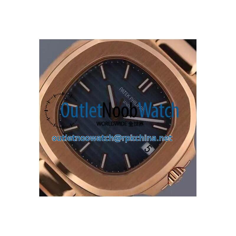 Replica Patek Philippe Nautilus Jumbo 5711 Rose Gold Blue Dial Swiss 2824