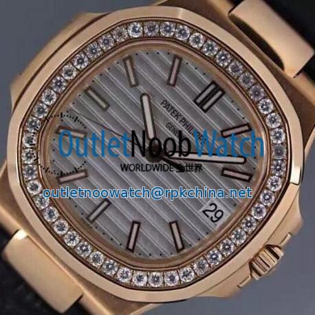 Replica Patek Philippe Nautilus Jumbo 5711 Rose Gold Diamonds Bezel Swiss 2824