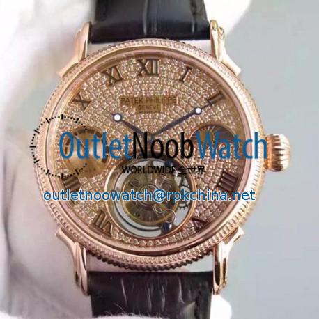 Replica Patek Philippe Tourbillon Moonphase Power Reserve Rose Gold Diamonds Dial Swiss Tourbillon