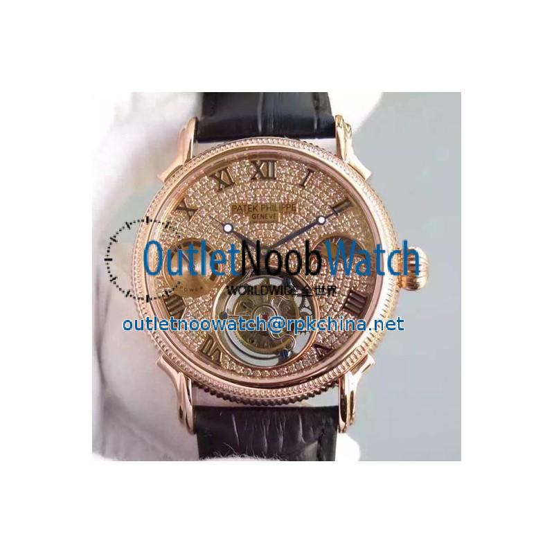 Replica Patek Philippe Tourbillon Moonphase Power Reserve Rose Gold Diamonds Dial Swiss Tourbillon