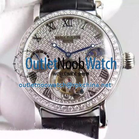 Replica Patek Philippe Tourbillon Moonphase Power Reserve Stainless Steel Diamonds Bezel Swiss Tourbillon