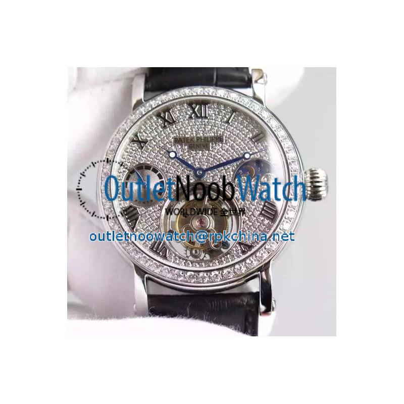 Replica Patek Philippe Tourbillon Moonphase Power Reserve Stainless Steel Diamonds Bezel Swiss Tourbillon