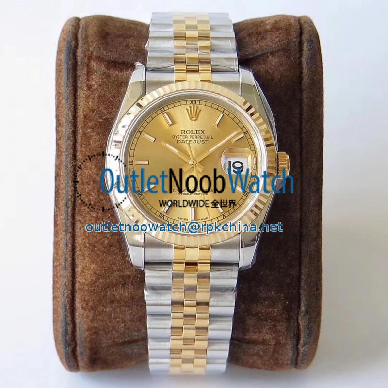 Replica Rolex Datejust 36MM 116233 AR V2 Stainless Steel & Yellow Gold Champagne Dial Swiss 3135