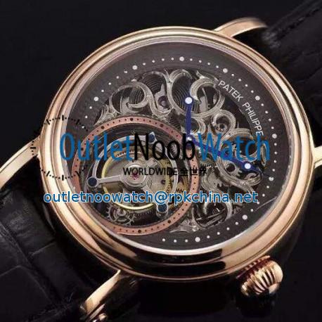 Replica Patek Philippe Tourbillon Rose Gold Skeleton & Black Dial Swiss Tourbillon