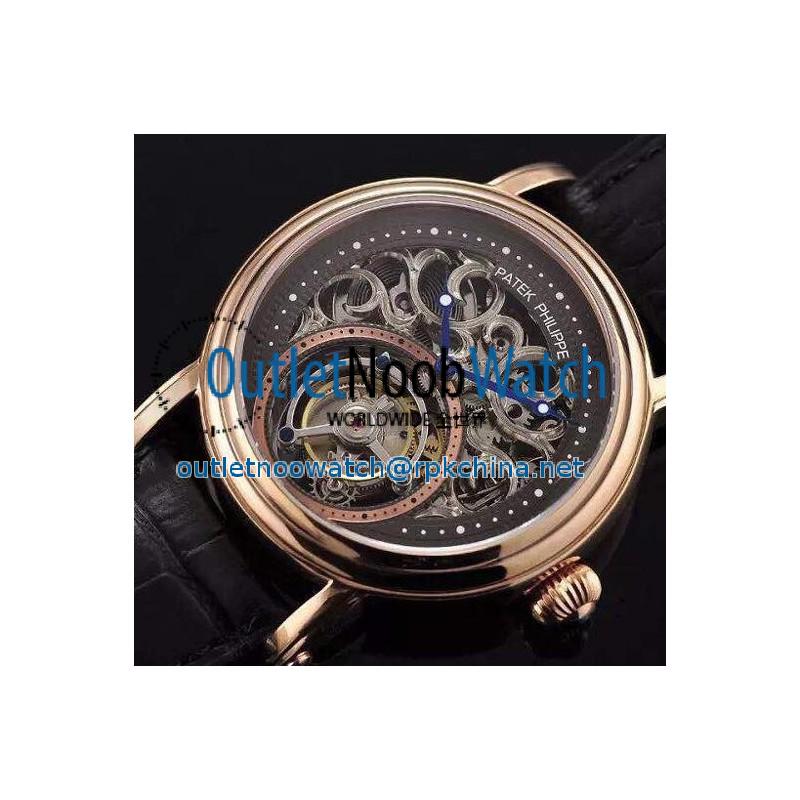 Replica Patek Philippe Tourbillon Rose Gold Skeleton & Black Dial Swiss Tourbillon