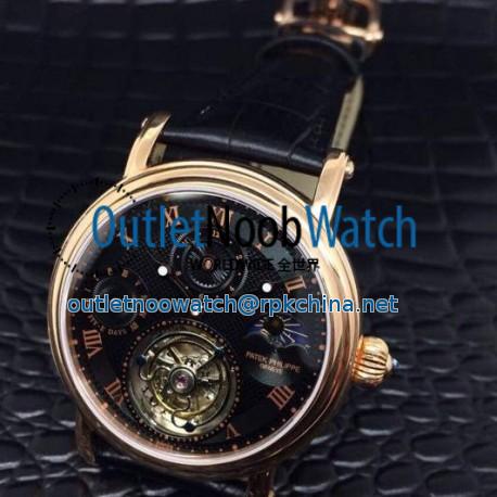 Replica Patek Philippe Tourbillon Moonphase 24H Power Reserve Rose Gold Black Dial Swiss Tourbillon