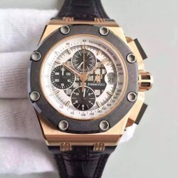 Replica Audemars Piguet Royal Oak Offshore Rubens Barrichello II 26078RO.OO.D001VS.01 JF V2 Rose Gold White Dial Swiss 3126