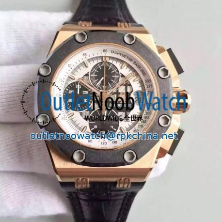 Replica Audemars Piguet Royal Oak Offshore Rubens Barrichello II 26078RO.OO.D001VS.01 JF V2 Rose Gold White Dial Swiss 3126