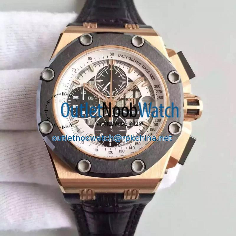 Replica Audemars Piguet Royal Oak Offshore Rubens Barrichello II 26078RO.OO.D001VS.01 JF V2 Rose Gold White Dial Swiss 3126