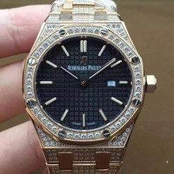 Replica Audemars Piguet Royal Oak 67651 Ladies Rose Gold & Diamonds Black Dial Swiss Quartz 2713