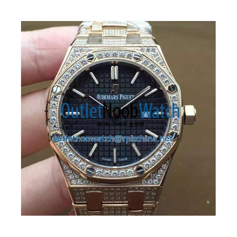 Replica Audemars Piguet Royal Oak 67651 Ladies Rose Gold & Diamonds Black Dial Swiss Quartz 2713