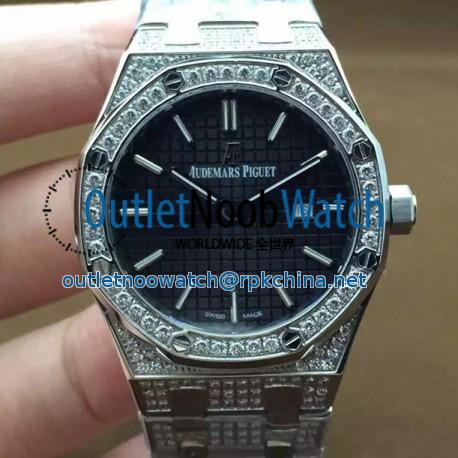 Replica Audemars Piguet Royal Oak 67651 Ladies Stainless Steel & Diamonds Black Dial Swiss Quartz 2713