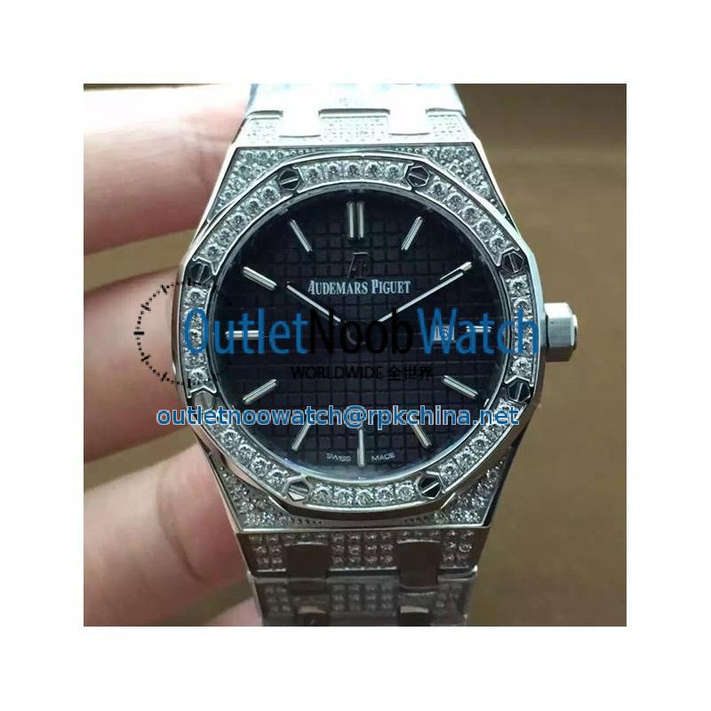 Replica Audemars Piguet Royal Oak 67651 Ladies Stainless Steel & Diamonds Black Dial Swiss Quartz 2713