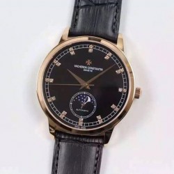 Replica Vacheron Constantin Patrimony 81180 Rose Gold Diamonds & Black Dial Swiss 2450SC