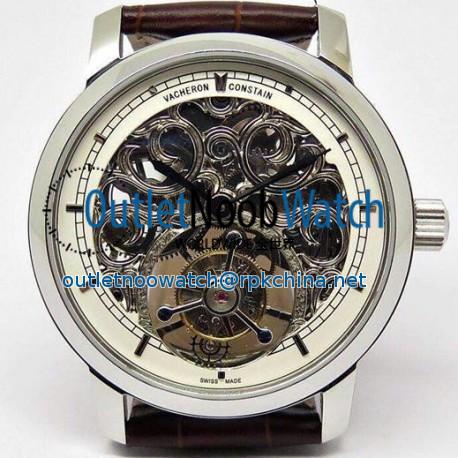 Replica Vacheron Constantin Patrimony Tourbillon Stainless Steel Skeleton & White Dial Swiss Tourbillon