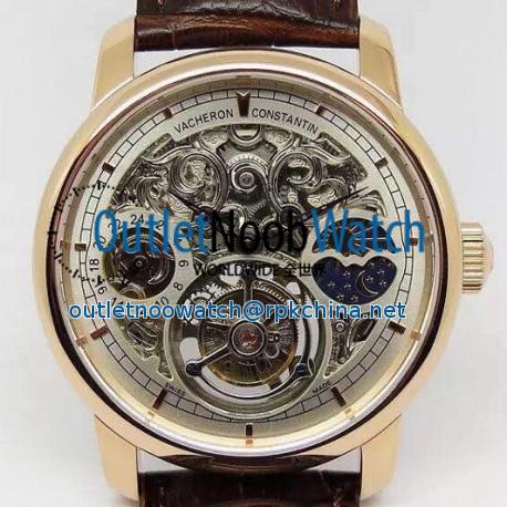 Replica Vacheron Constantin Patrimony Tourbillon Rose Gold Skeleton & White Dial Swiss Tourbillon