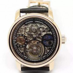 Replica Vacheron Constantin Patrimony Tourbillon Rose Gold Skeleton & Black Dial Swiss Tourbillon