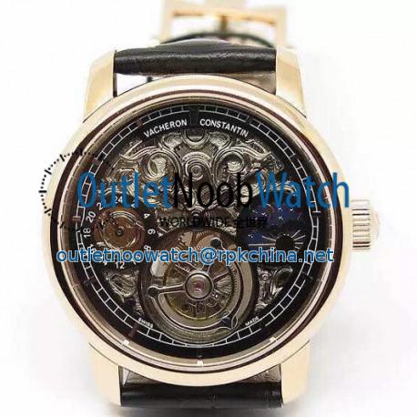 Replica Vacheron Constantin Patrimony Tourbillon Rose Gold Skeleton & Black Dial Swiss Tourbillon