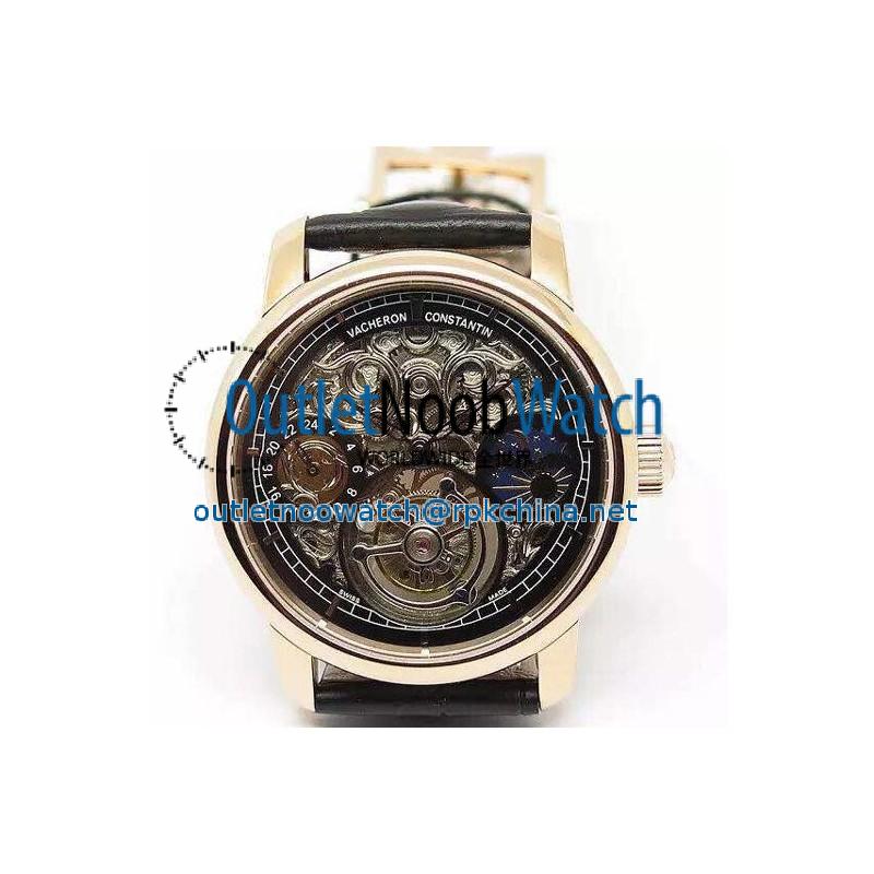 Replica Vacheron Constantin Patrimony Tourbillon Rose Gold Skeleton & Black Dial Swiss Tourbillon