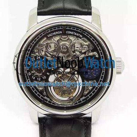 Replica Vacheron Constantin Patrimony Tourbillon Stainless Steel Skeleton & Black Dial Swiss Tourbillon