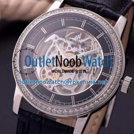 Replica Vacheron Constantin Patrimony Stainless Steel & Diamonds Skeleton & Black Dial Swiss 2824