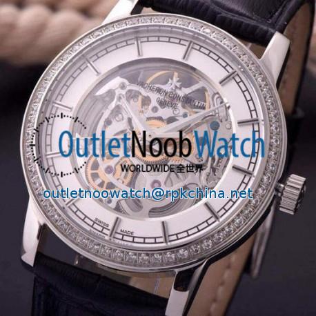 Replica Vacheron Constantin Patrimony Stainless Steel & Diamonds Skeleton & White Dial Swiss 2824