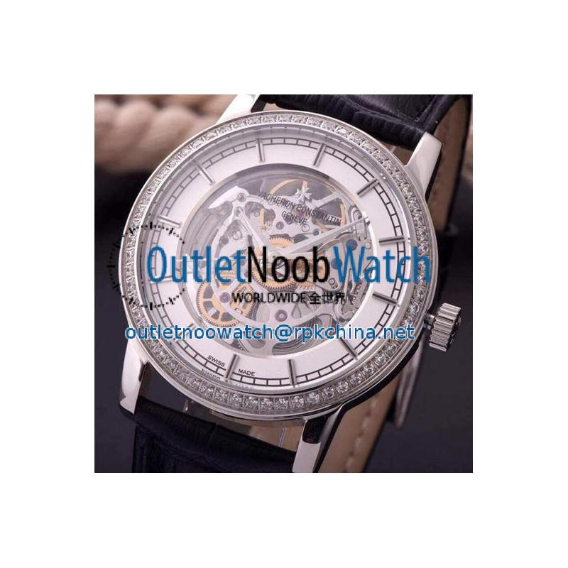 Replica Vacheron Constantin Patrimony Stainless Steel & Diamonds Skeleton & White Dial Swiss 2824