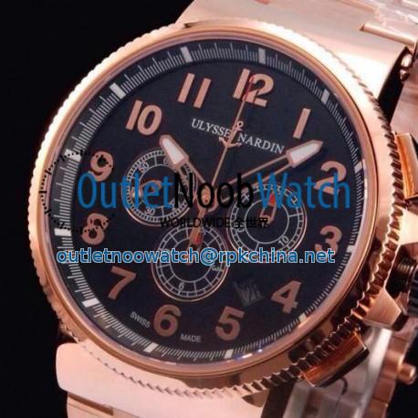 Replica Ulysse Nardin Marine Chronograph Rose Gold Arabian Numbers Black Dial Swiss 7750