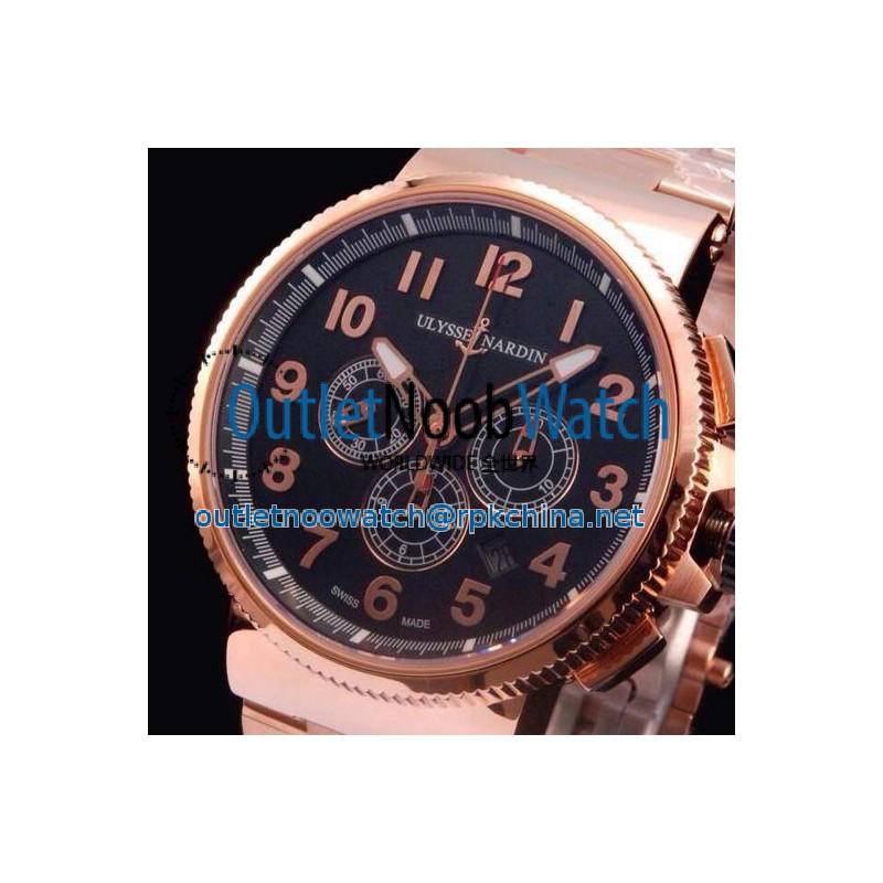 Replica Ulysse Nardin Marine Chronograph Rose Gold Arabian Numbers Black Dial Swiss 7750