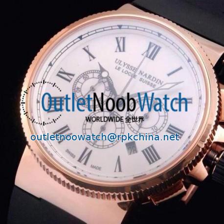 Replica Ulysse Nardin Marine Chronograph Rose Gold Roman Numbers White Dial Swiss 7750